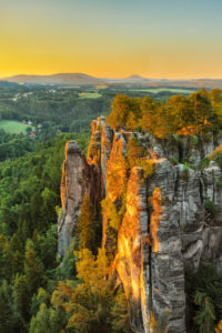 View over the Bastei Bridge to the Lilienstein, Elbe Sandstone Mountains, Saxon Switzerland National Park, Saxony, Germany View over the Bastei Bridge to the Lilienstein, Elbe Sandstone Mountains, Saxon Switzerland National Park, Saxony, Germany